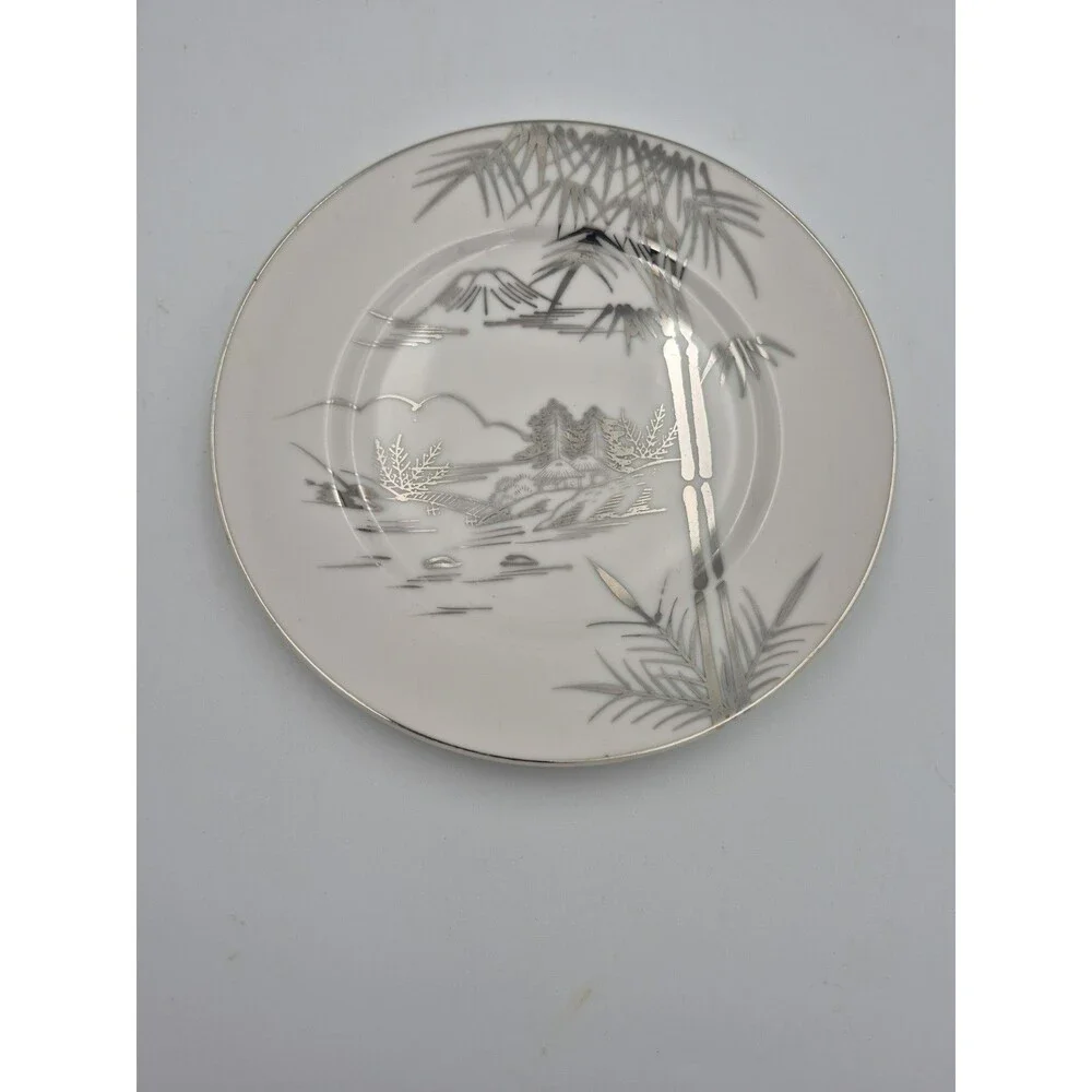 Antique Kutani Japanese China 2 Bread Plates, Mt Fuji Bamboo design 2 Saucers